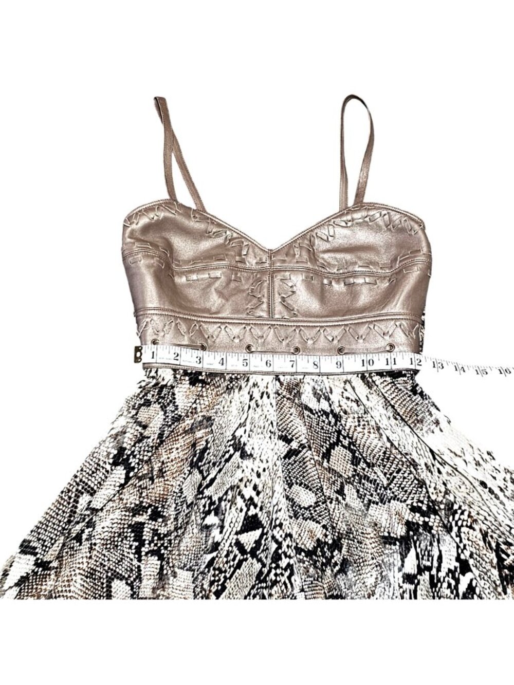 Sky Snake Print Dress With Faux Leather Bodice & Straps Size Medium - Picture 5 of 8